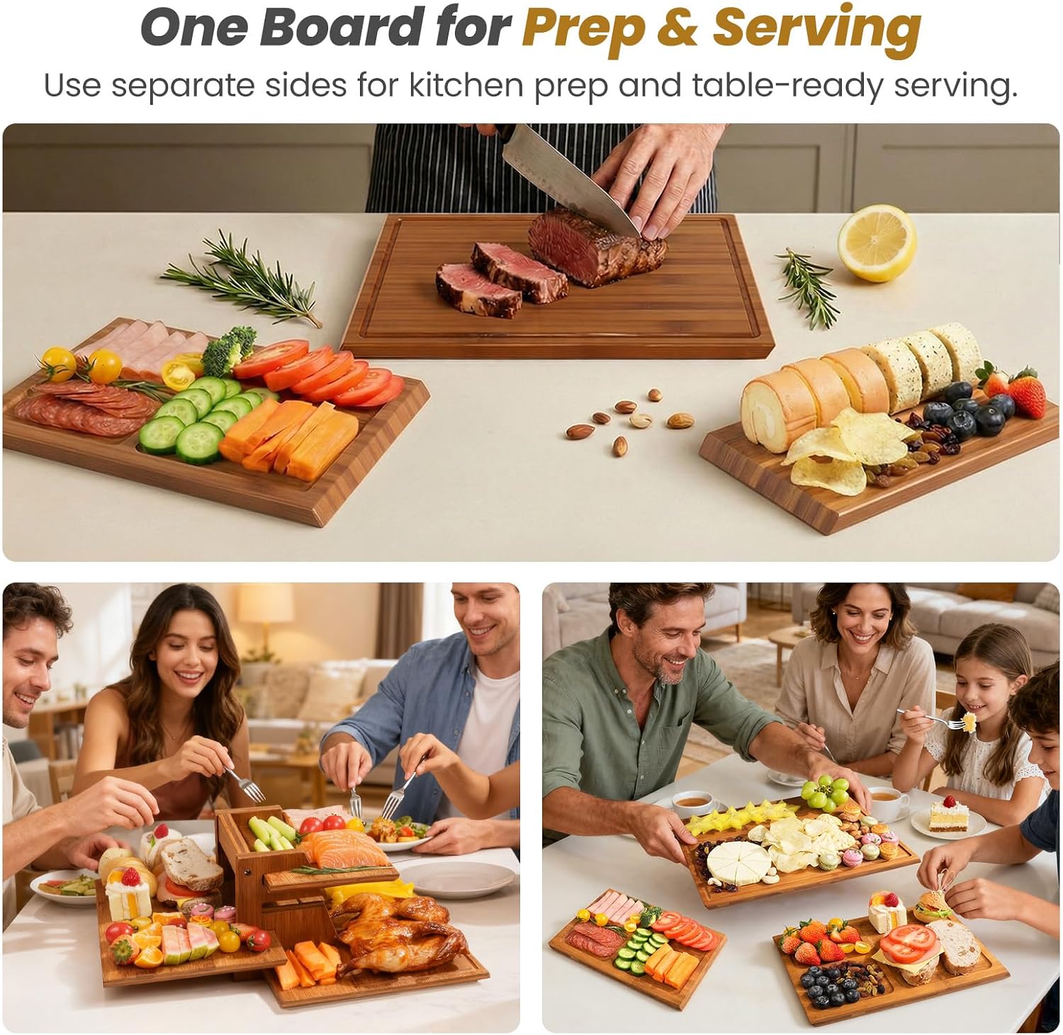 Bamboo Cutting Board Set With  - Meal Prep Cutting 评论和价格