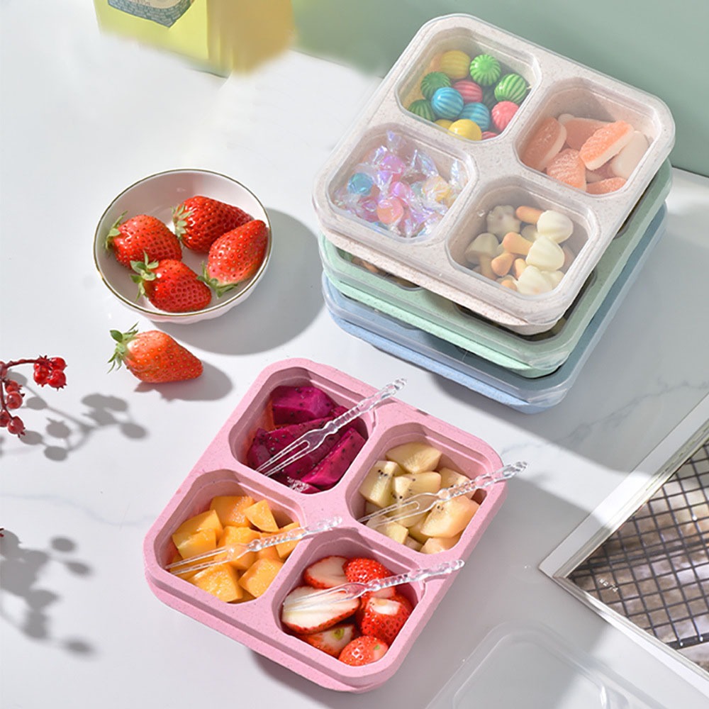 1pc Reusable Wheat Straw 4 Com - Meal Prep Lunch 评论和价格