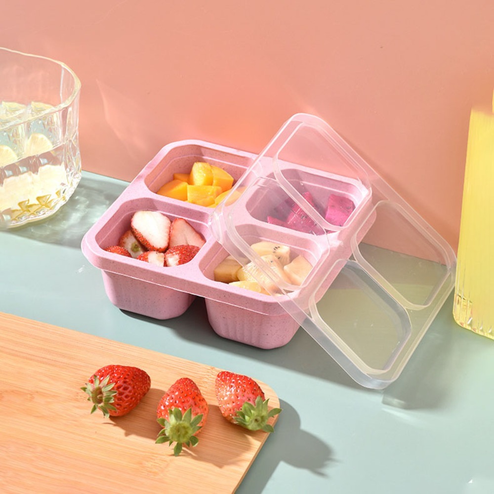 1pc Reusable Wheat Straw 4 Com - Meal Prep Lunch 评论和价格
