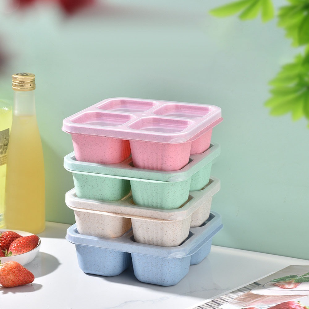1pc Reusable Wheat Straw 4 Com - Meal Prep Lunch 评论和价格
